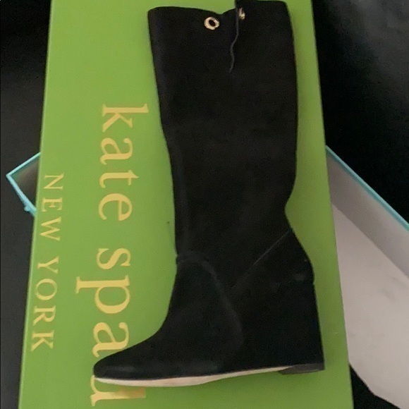 NWT Kate Spade black suede wedge knee high boots - Picture 4 of 5